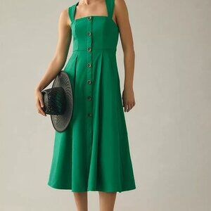 Green Maeve by Anthropology (Faux) Button Down Dress, Size 4, NWOT, Zipper Side